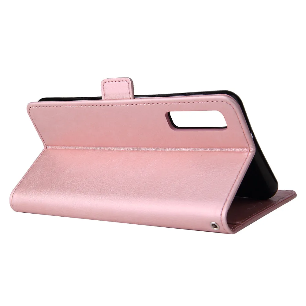 For Samsung A7 2018-A750 Solid Color PU Leather Zipper Wallet Double Buckle Protective Case with Stand & Lanyard Rose gold