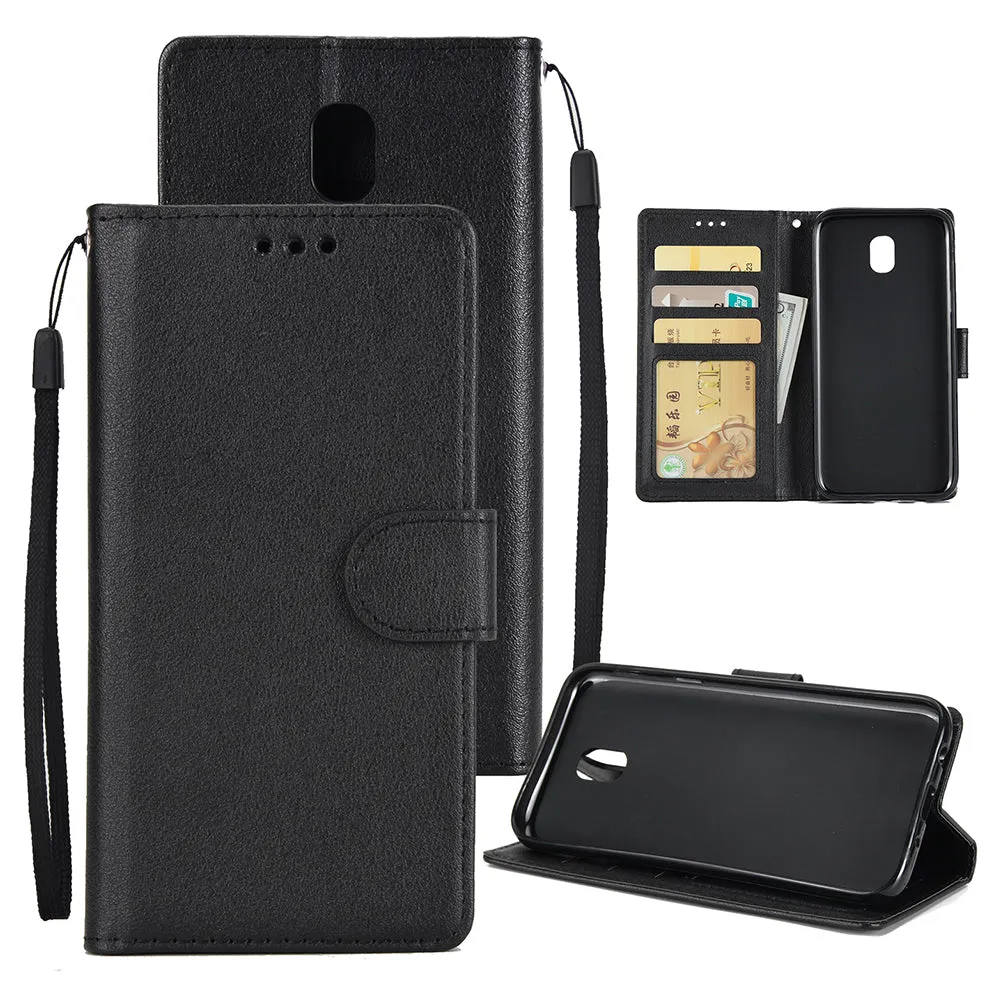 For Samsung J7 PLUS/J7  Full Protective Clip Case Cover PU Stylish Shell with Card Slot black
