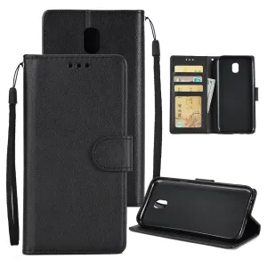 For Samsung J7 PLUS/J7  Full Protective Clip Case Cover PU Stylish Shell with Card Slot black