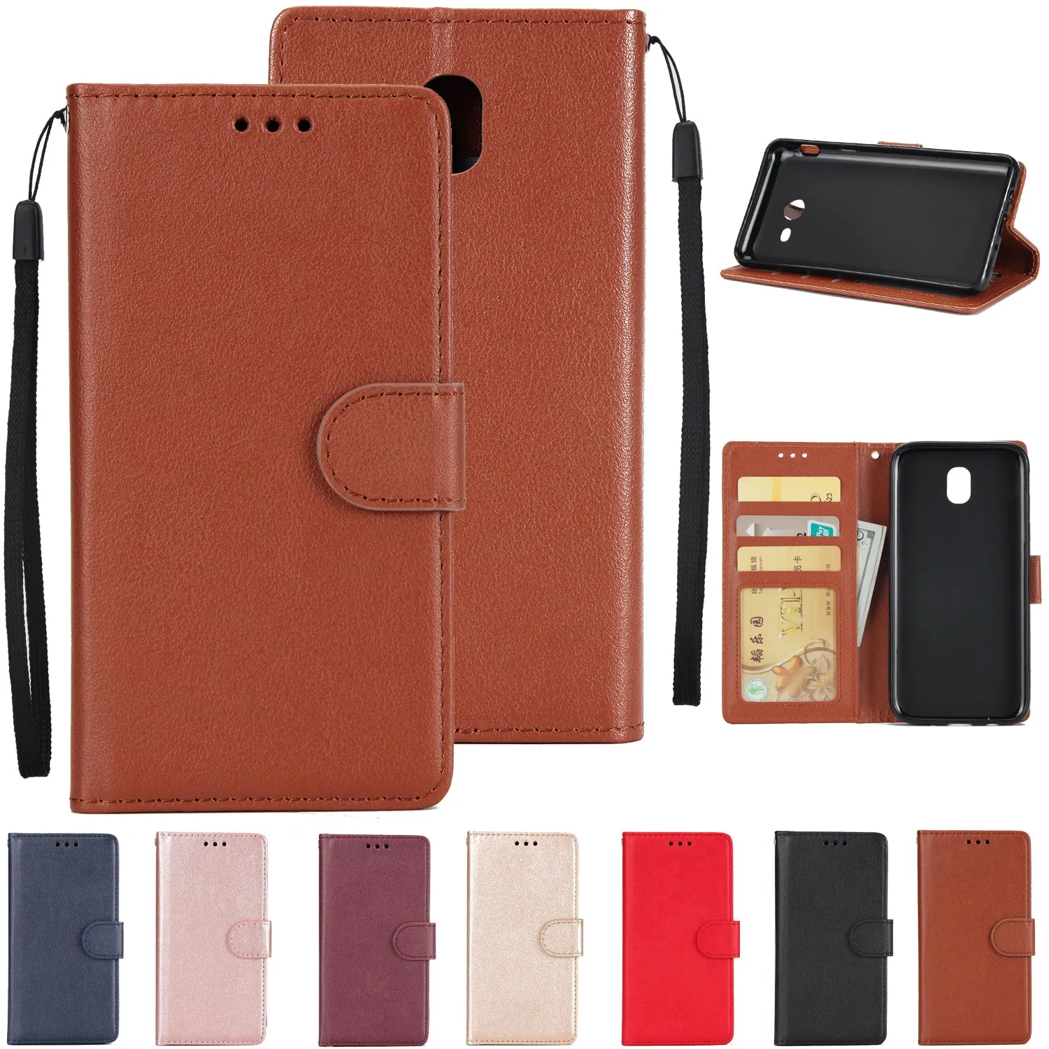 For Samsung J7 PLUS/J7  Full Protective Clip Case Cover PU Stylish Shell with Card Slot blue
