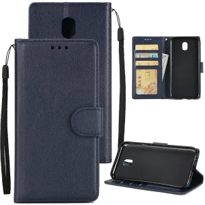 For Samsung J7 PLUS/J7  Full Protective Clip Case Cover PU Stylish Shell with Card Slot blue