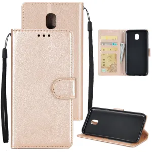 For Samsung J7 PLUS/J7  Full Protective Clip Case Cover PU Stylish Shell with Card Slot Golden