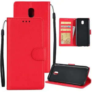 For Samsung J7 PLUS/J7  Full Protective Clip Case Cover PU Stylish Shell with Card Slot red