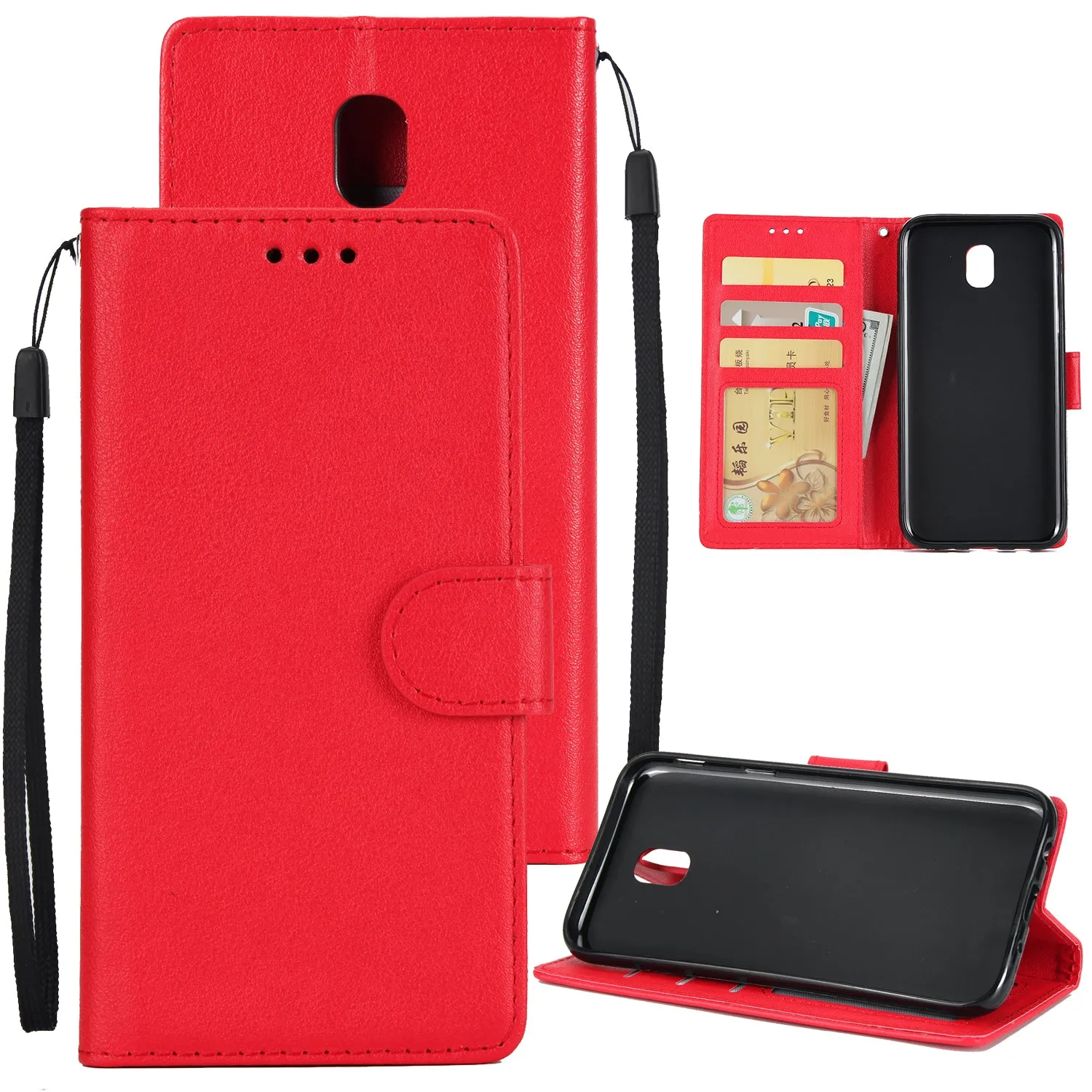 For Samsung J7 PLUS/J7  Full Protective Clip Case Cover PU Stylish Shell with Card Slot red