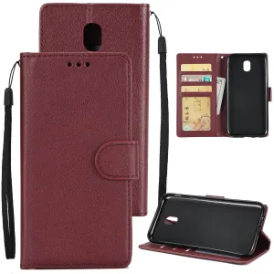 For Samsung J7 PLUS/J7  Full Protective Clip Case Cover PU Stylish Shell with Card Slot wine Red