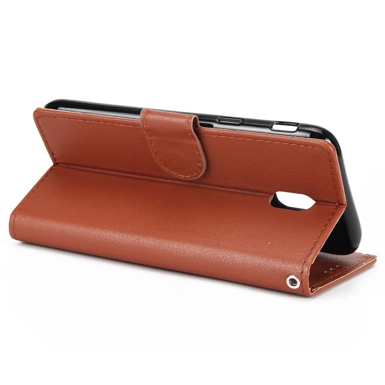 For Samsung J7 PLUS/J7  Full Protective Clip Case Cover PU Stylish Shell with Card Slot wine Red