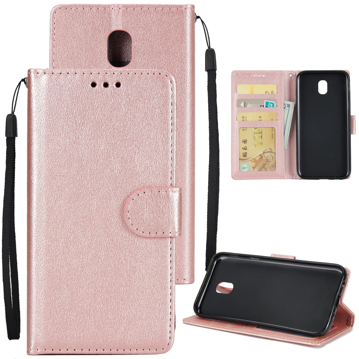 For Samsung J7 PLUS/J7  Full Protective Clip Case Cover PU Stylish Shell with Card Slot wine Red