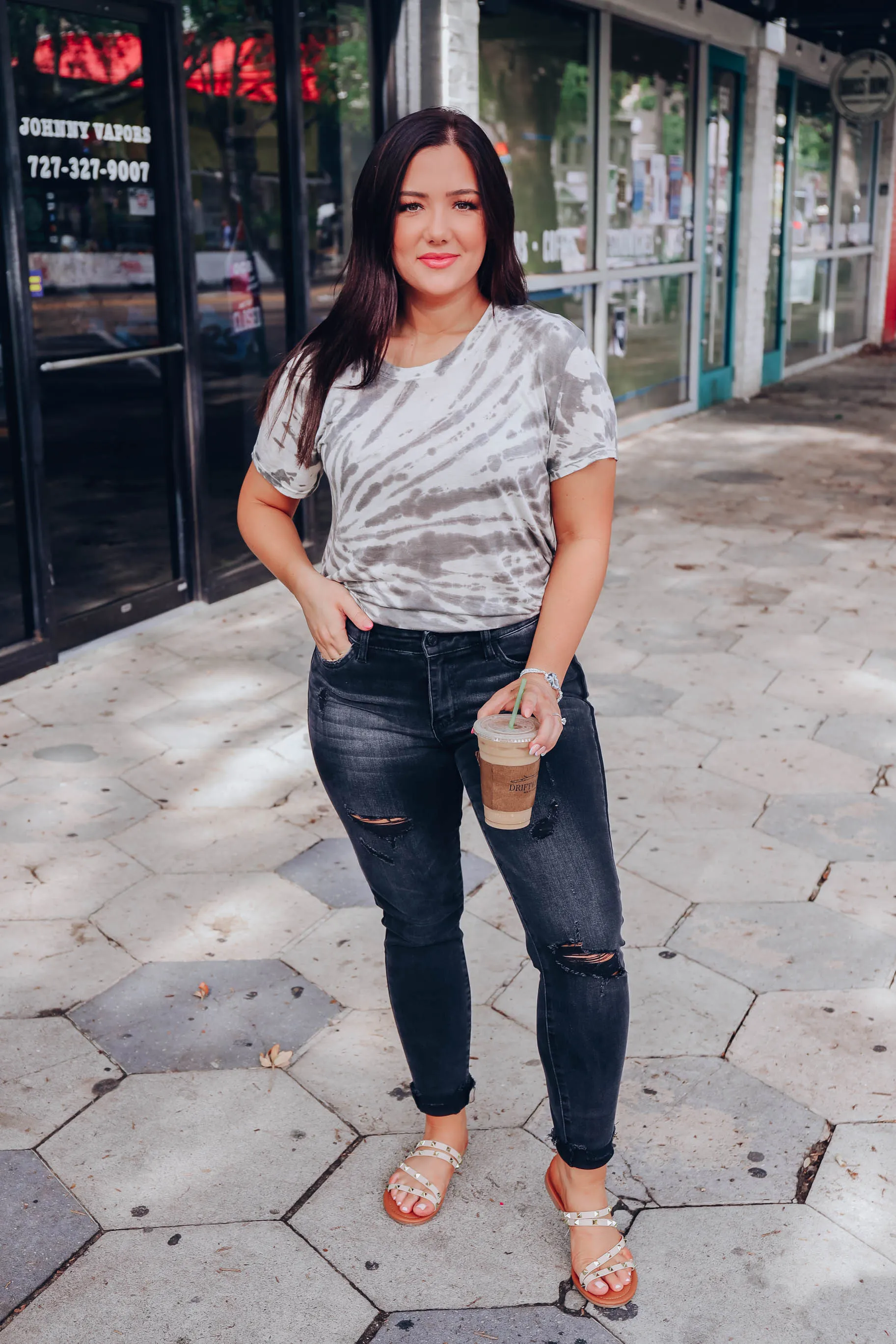Galaxy Swirl Cap Sleeve Tee - Charcoal