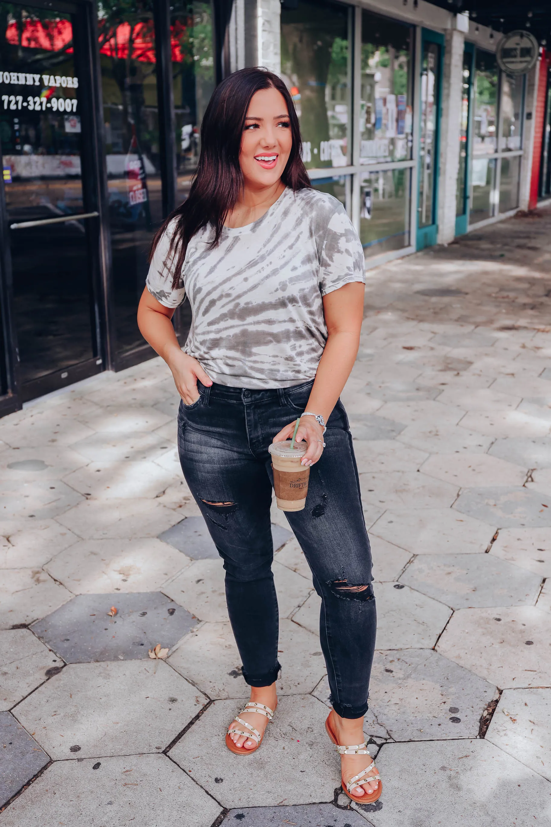 Galaxy Swirl Cap Sleeve Tee - Charcoal