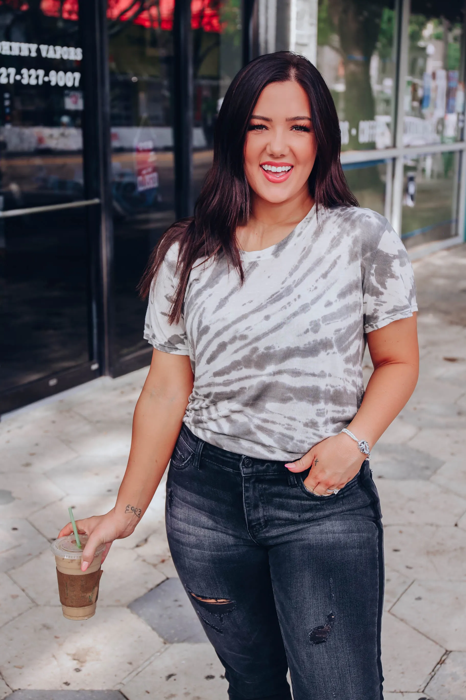Galaxy Swirl Cap Sleeve Tee - Charcoal