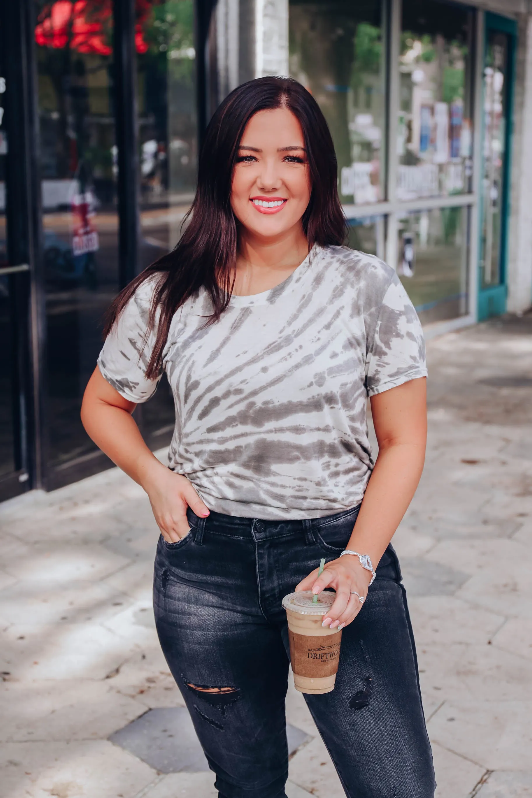 Galaxy Swirl Cap Sleeve Tee - Charcoal
