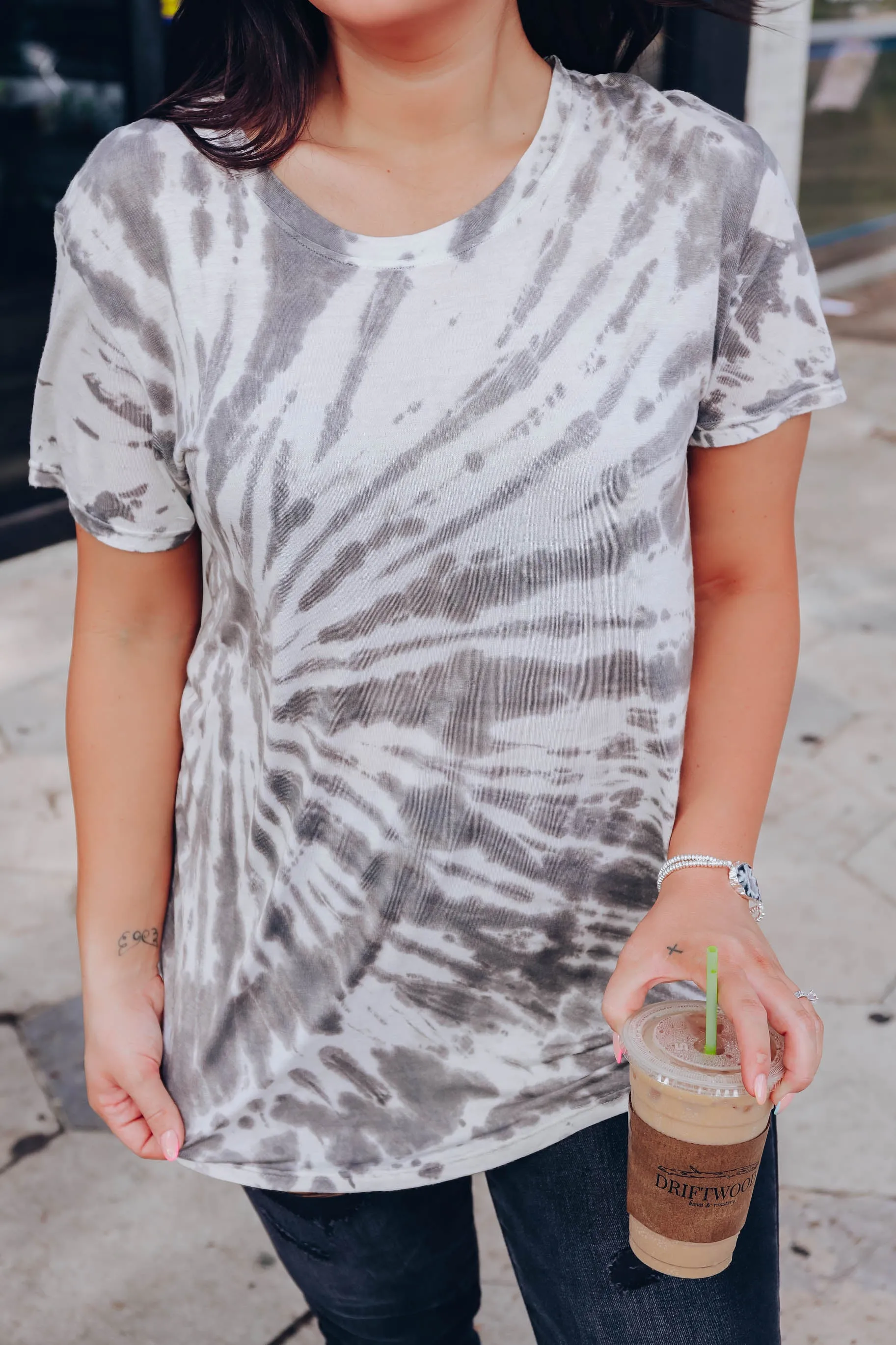 Galaxy Swirl Cap Sleeve Tee - Charcoal