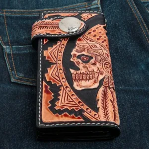 Genuine Leather Indian Skull Biker Wallet