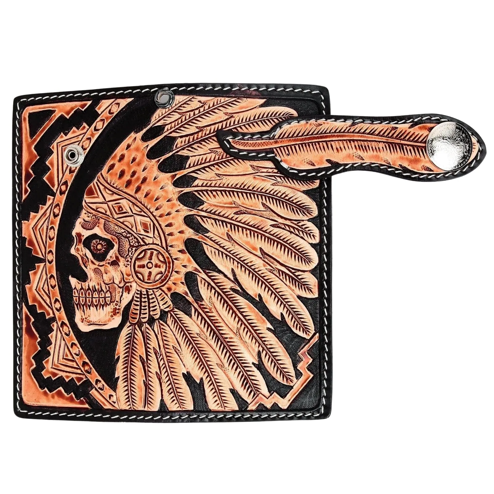 Genuine Leather Indian Skull Biker Wallet
