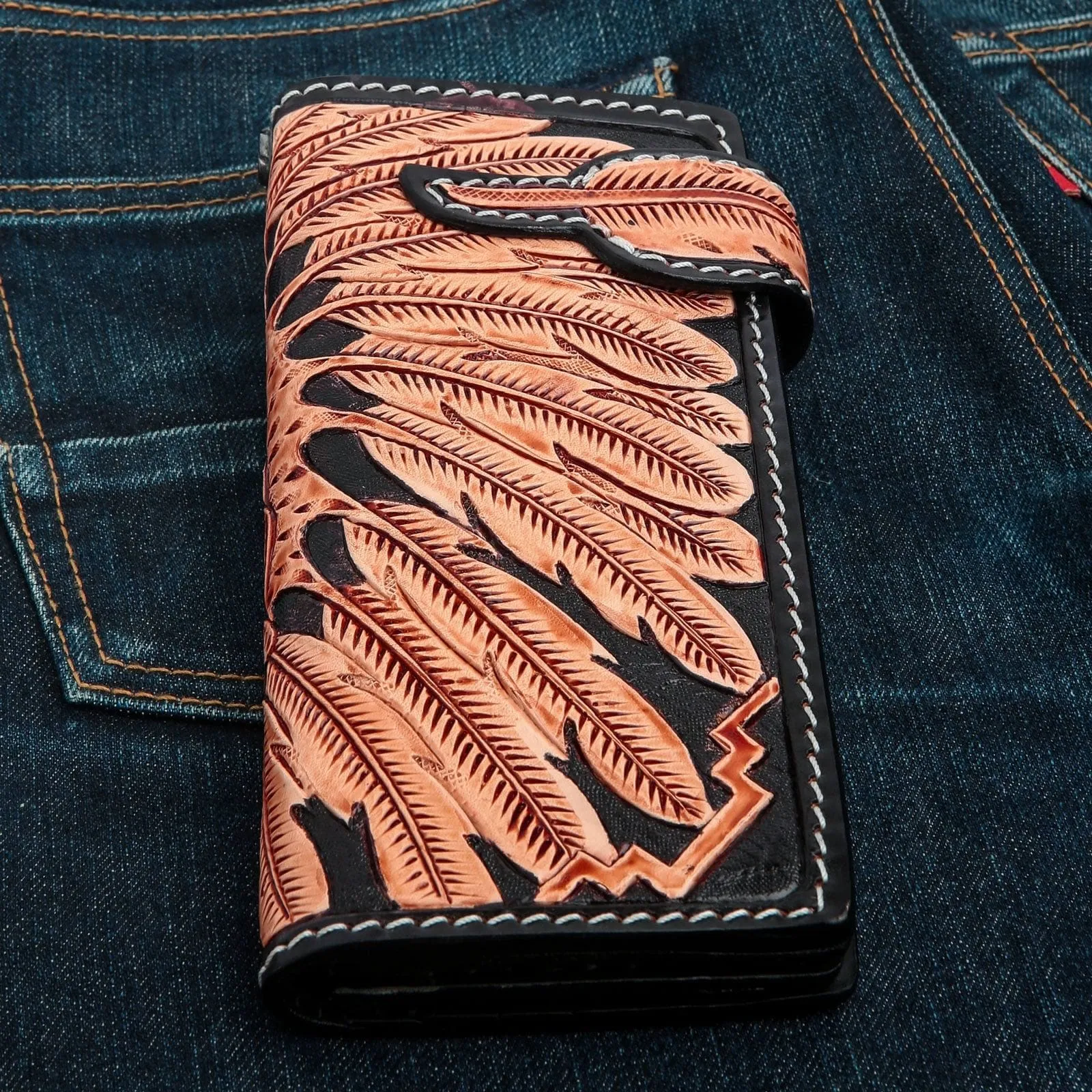 Genuine Leather Indian Skull Biker Wallet