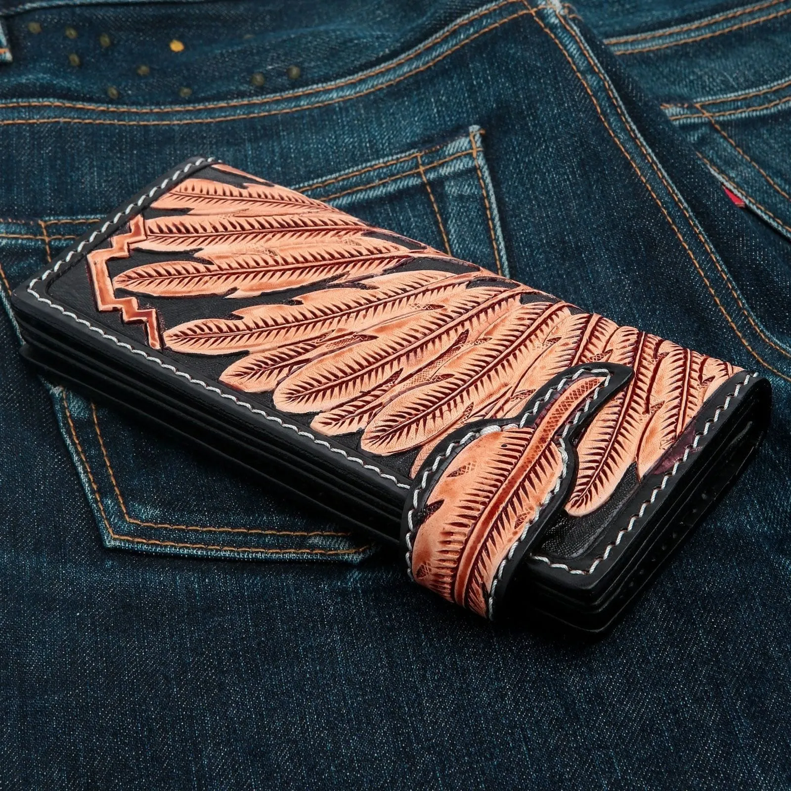 Genuine Leather Indian Skull Biker Wallet