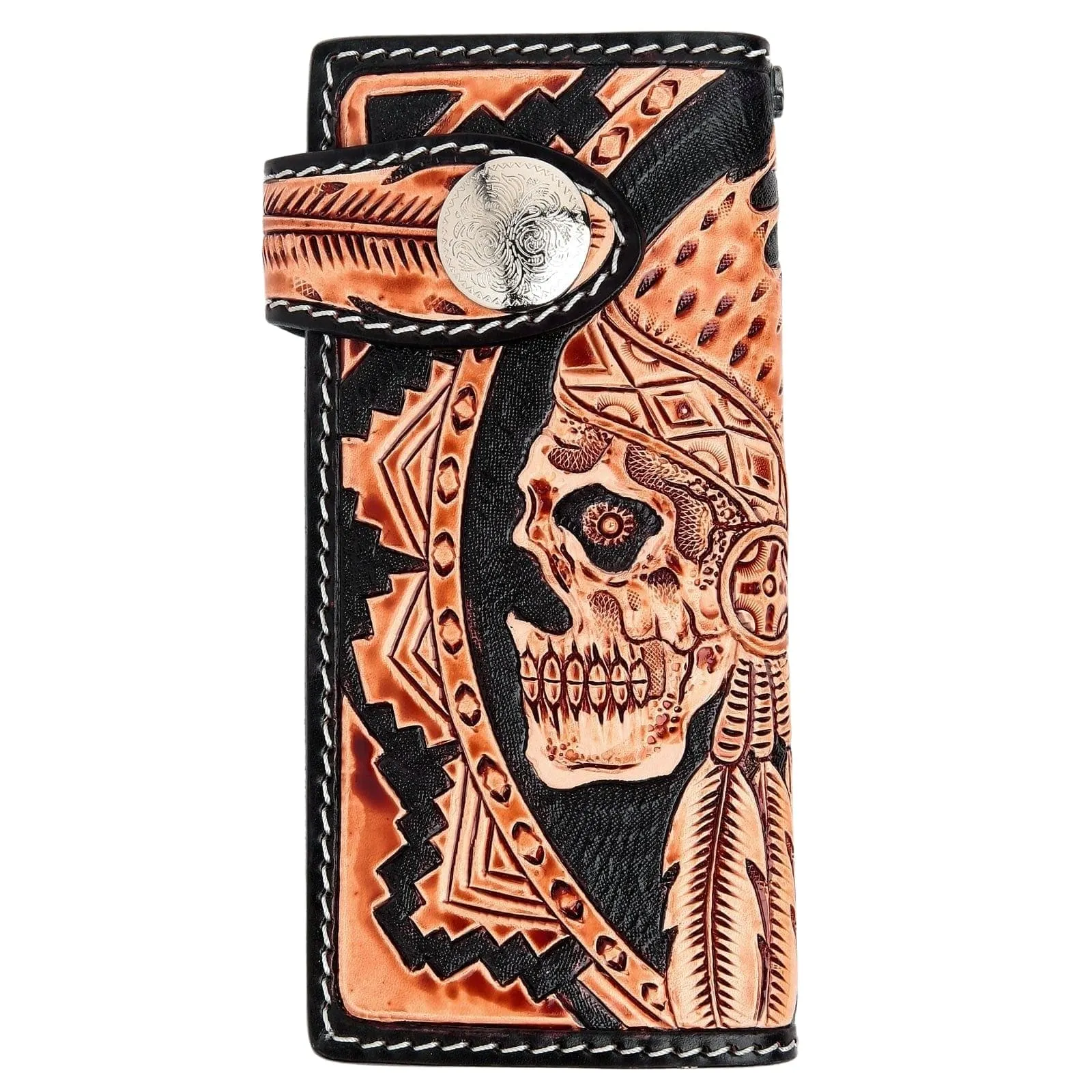 Genuine Leather Indian Skull Biker Wallet