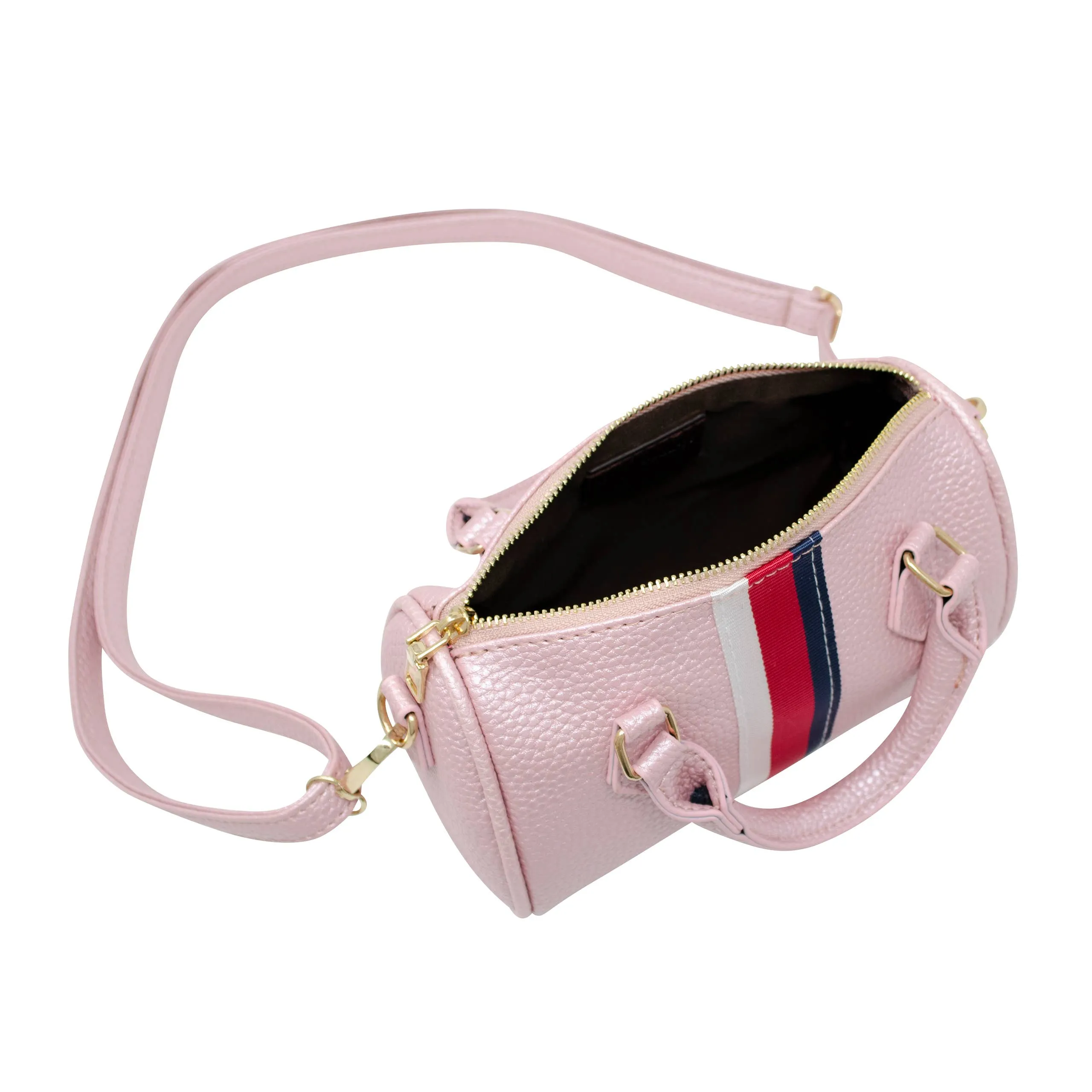 Girls Leather Striped Duffle Handbag