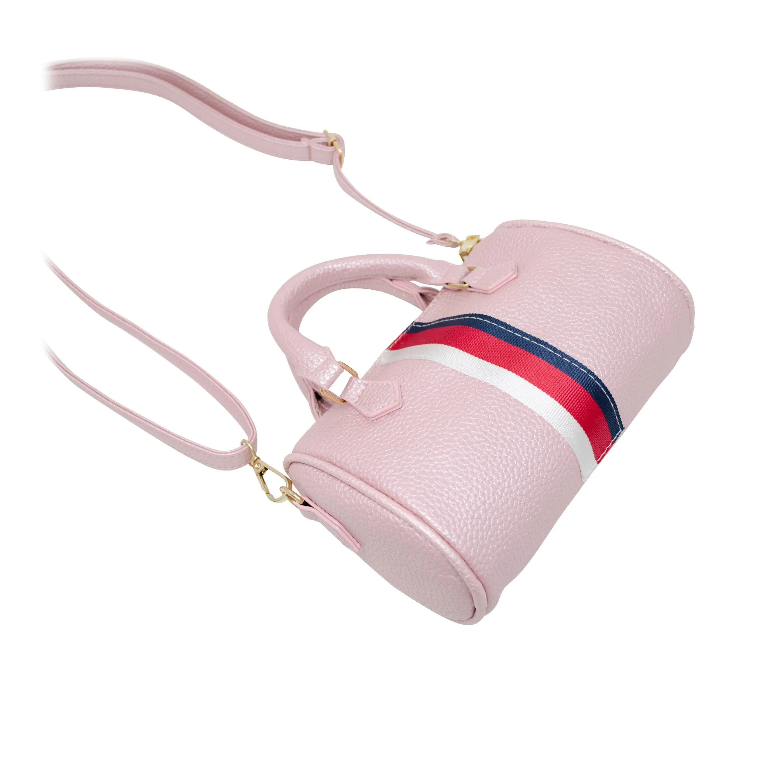 Girls Leather Striped Duffle Handbag