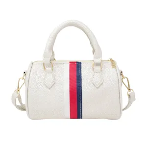 Girls Leather Striped Duffle Handbag