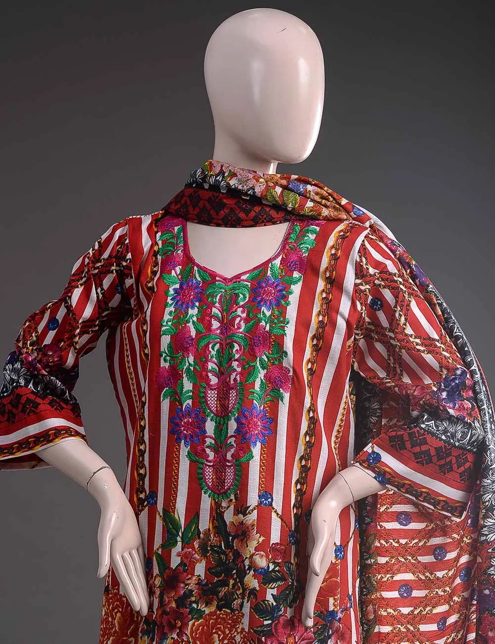 GK-4B - Graceful Heritage  |  Unstitched Printed & Embroidered Khaddar Dress