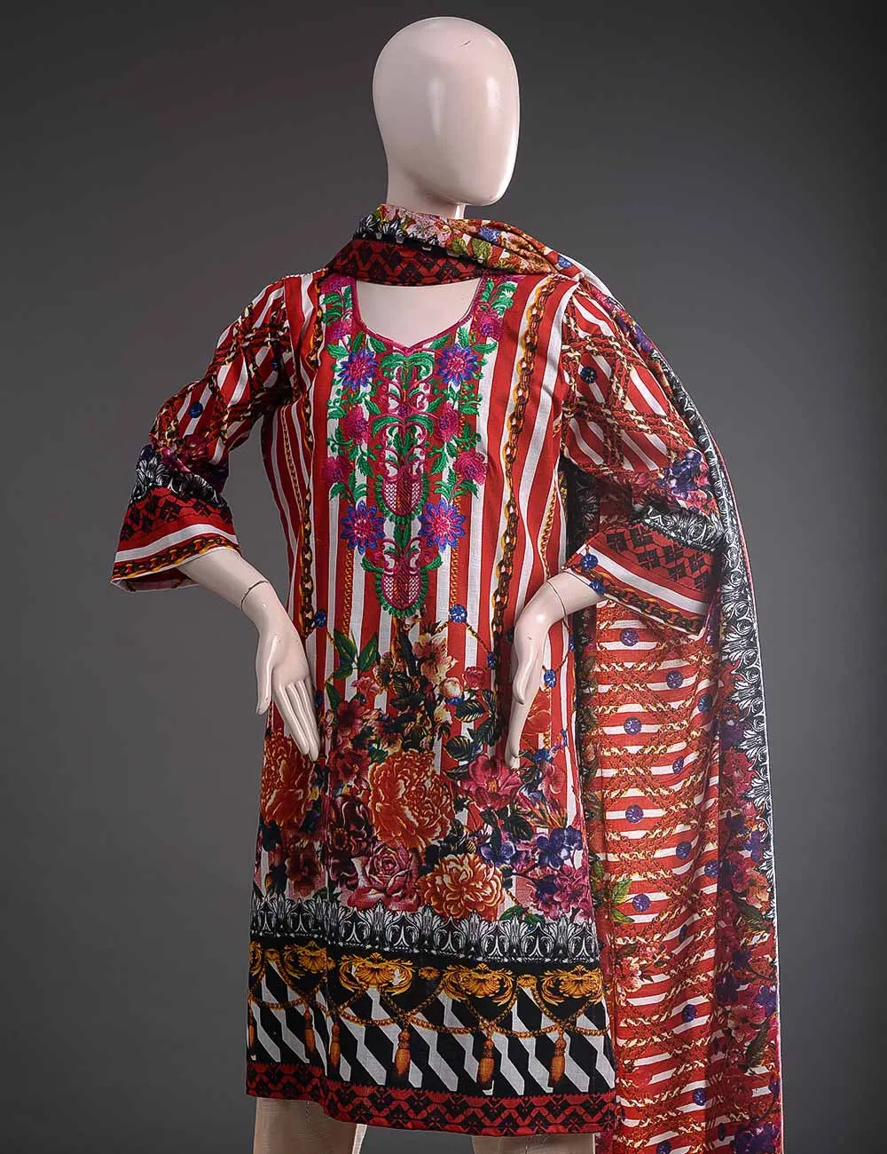 GK-4B - Graceful Heritage  |  Unstitched Printed & Embroidered Khaddar Dress