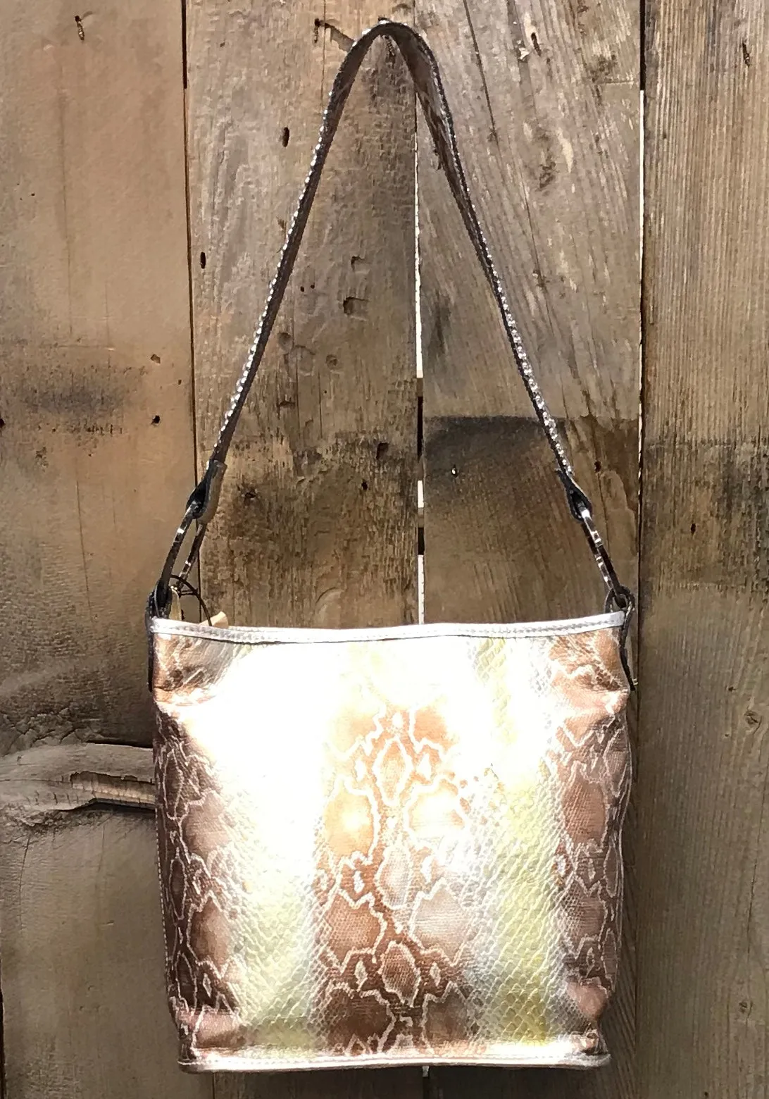 Gold And Bronze Snakeskin With Cross Handbag