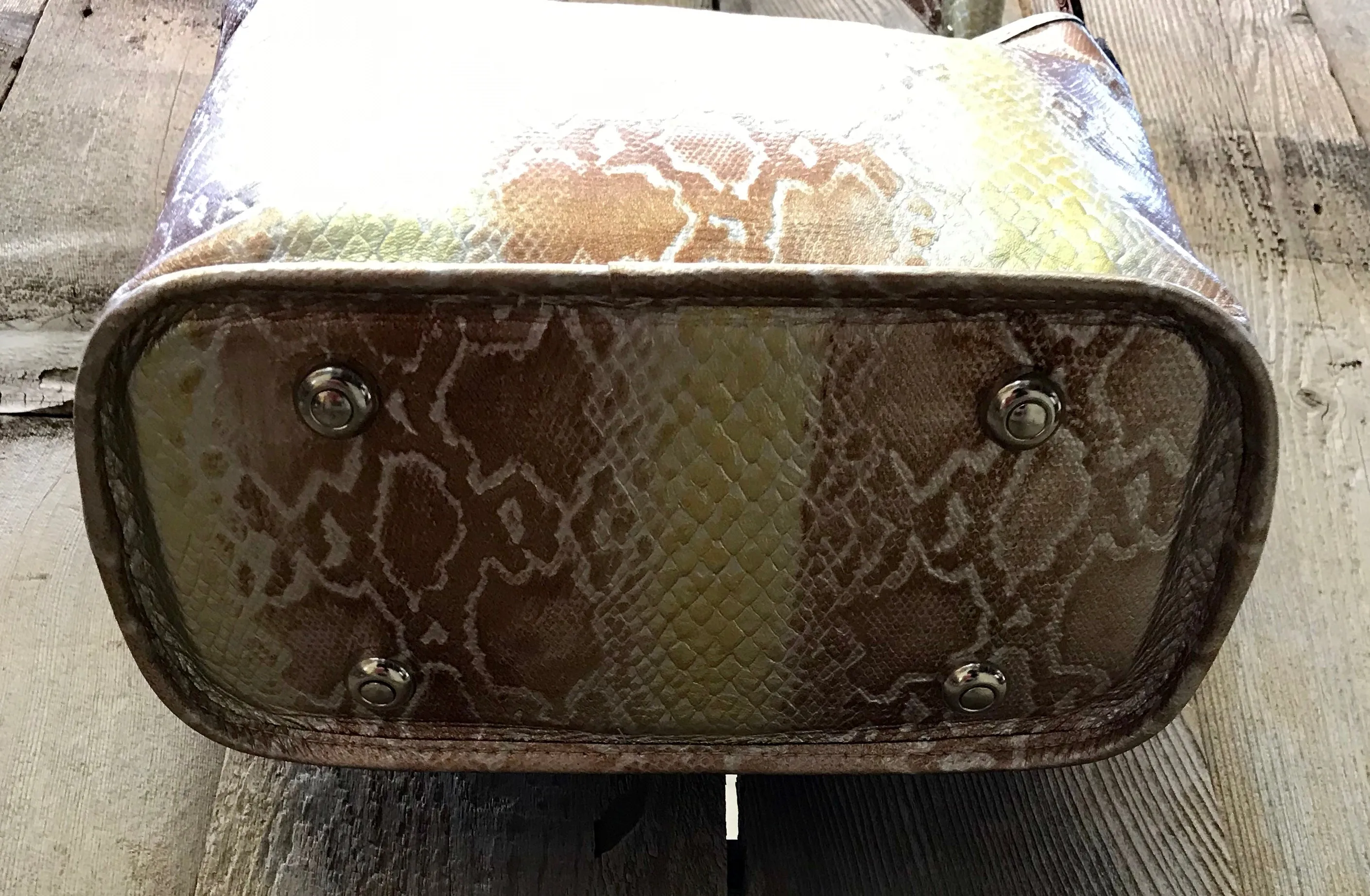 Gold And Bronze Snakeskin With Cross Handbag