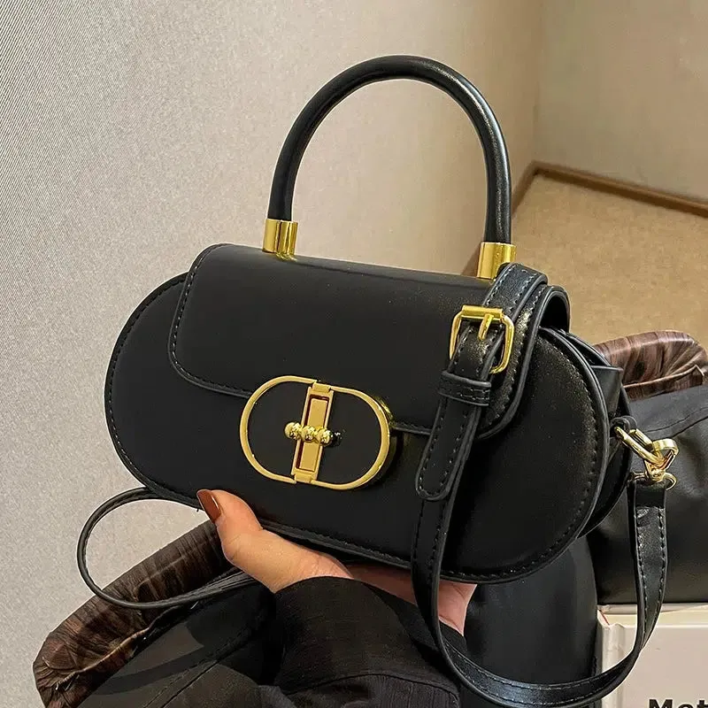 Gold Buckle Leather Shoulder Bag