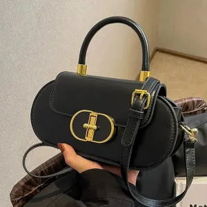 Gold Buckle Leather Shoulder Bag