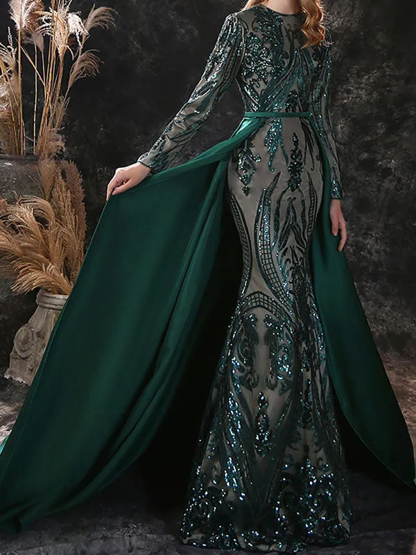Gorgeous Evening Dress Mermaid Jewel Neck With Train Long Sleeves Zipper Lace Lace Social Pageant Dresses