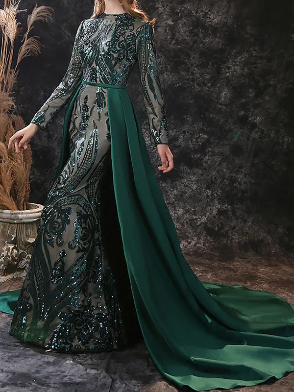 Gorgeous Evening Dress Mermaid Jewel Neck With Train Long Sleeves Zipper Lace Lace Social Pageant Dresses