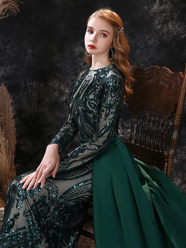 Gorgeous Evening Dress Mermaid Jewel Neck With Train Long Sleeves Zipper Lace Lace Social Pageant Dresses