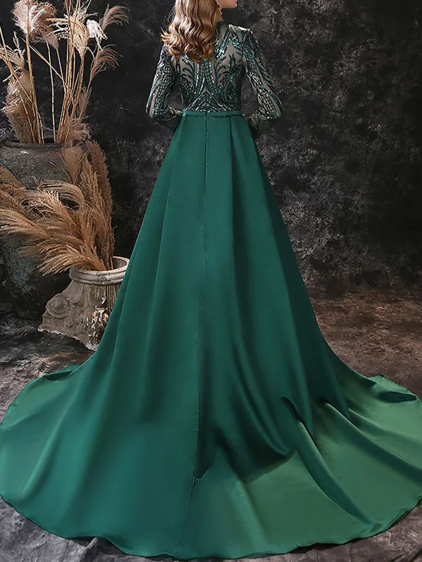 Gorgeous Evening Dress Mermaid Jewel Neck With Train Long Sleeves Zipper Lace Lace Social Pageant Dresses