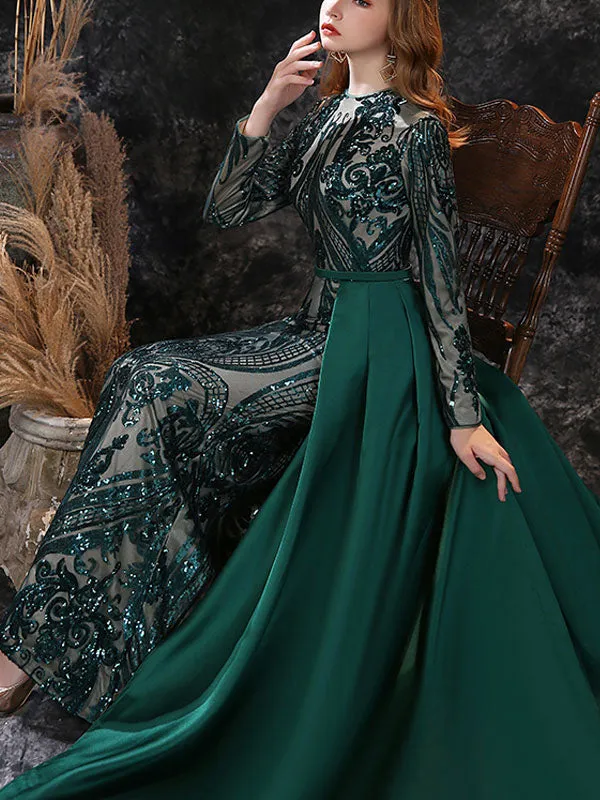 Gorgeous Evening Dress Mermaid Jewel Neck With Train Long Sleeves Zipper Lace Lace Social Pageant Dresses