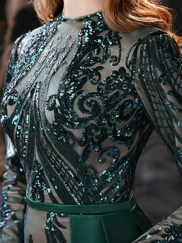 Gorgeous Evening Dress Mermaid Jewel Neck With Train Long Sleeves Zipper Lace Lace Social Pageant Dresses