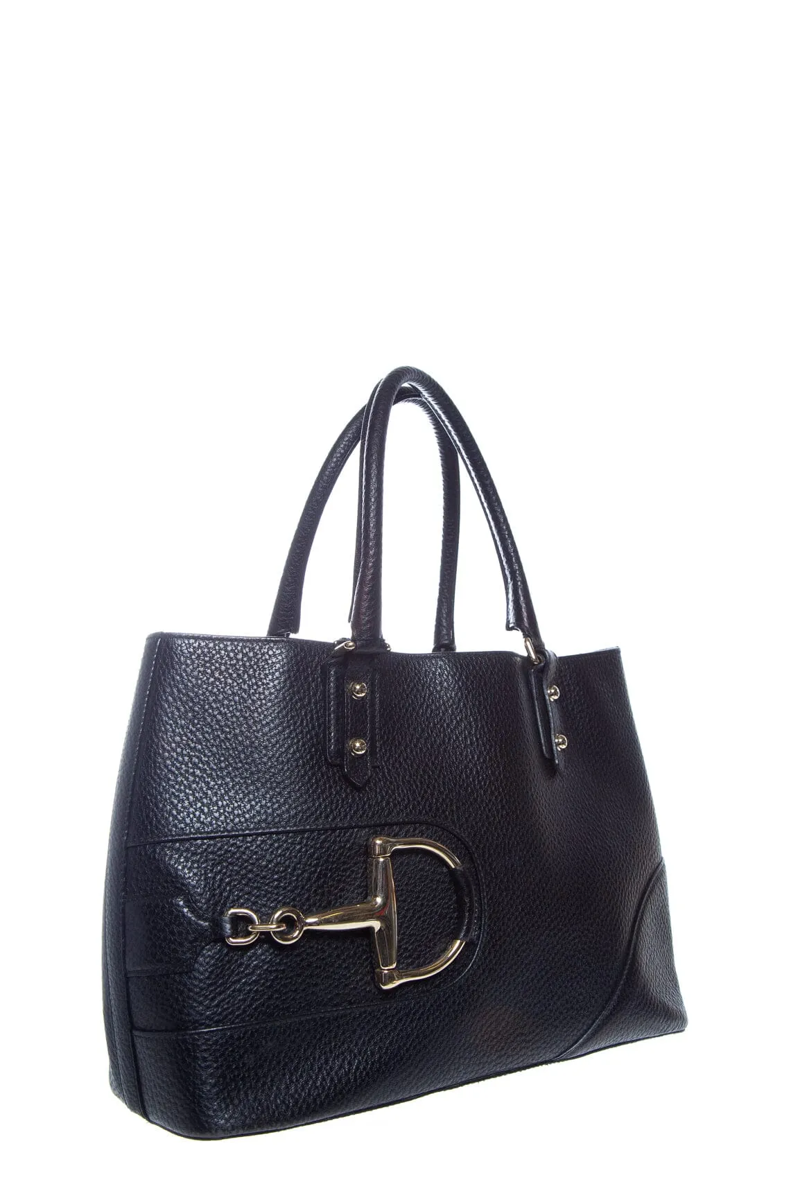 Gucci Black Grained Leather Horsebit Tote Handbag