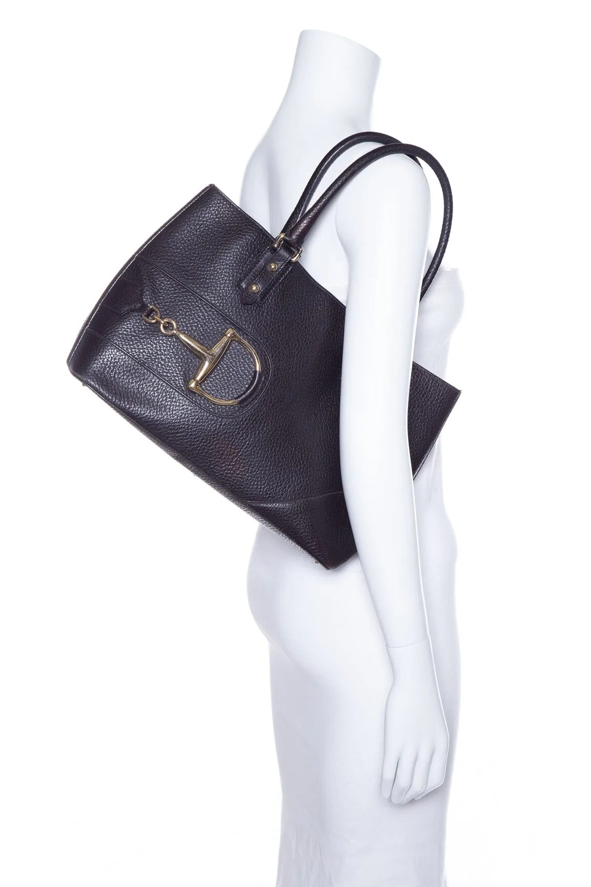 Gucci Black Grained Leather Horsebit Tote Handbag