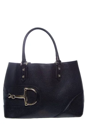 Gucci Black Grained Leather Horsebit Tote Handbag