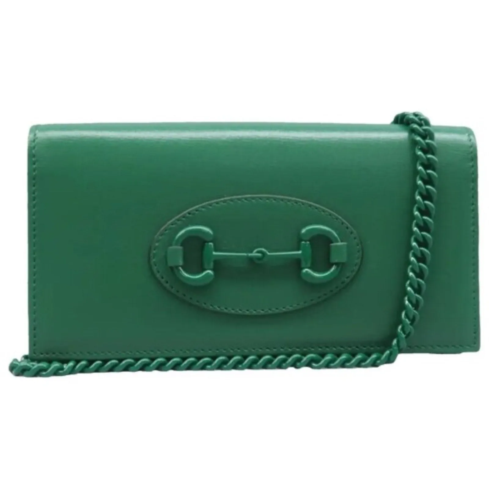 GUCCI Horsebit 1955 Chain Wallet Green Leather Shoulder Bag