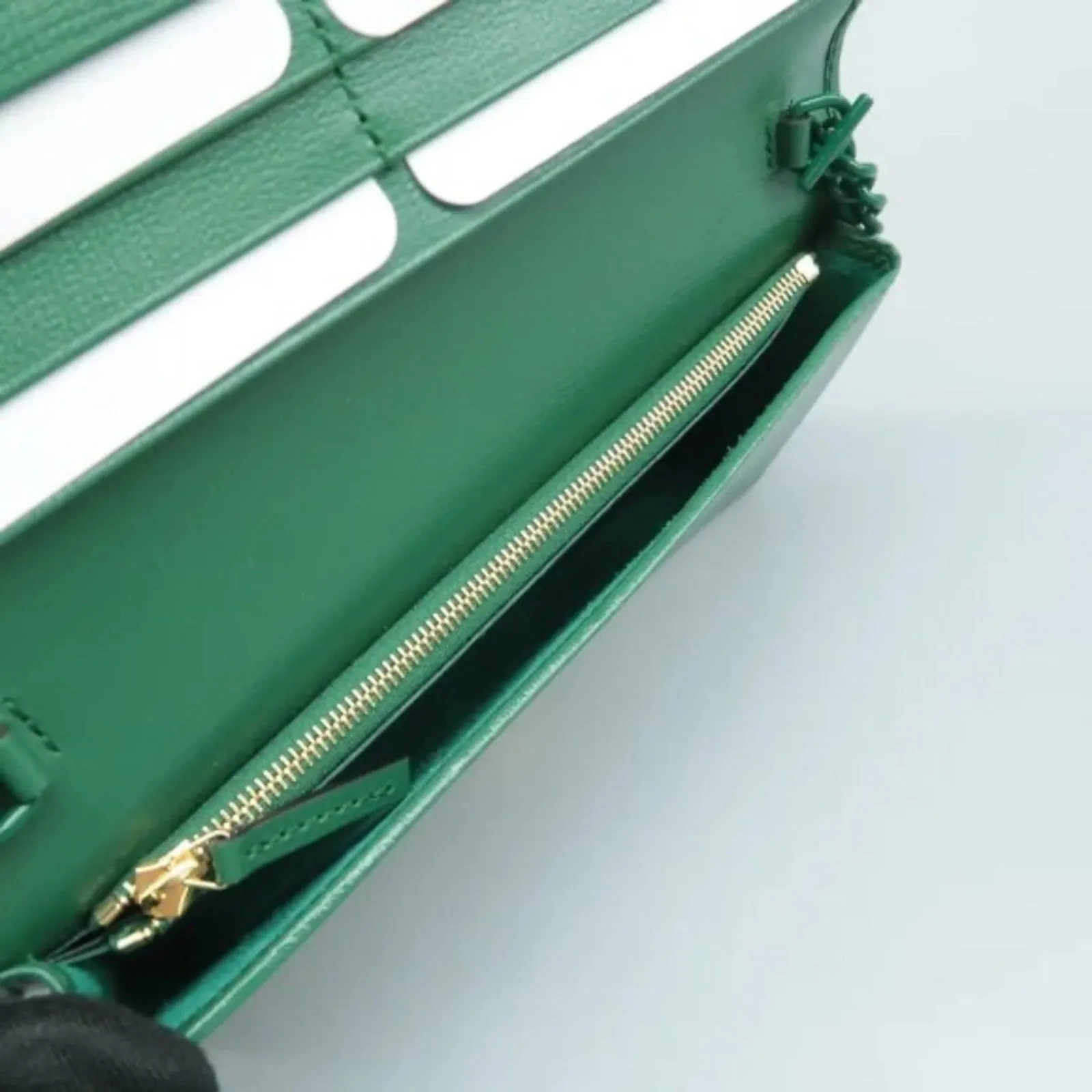 GUCCI Horsebit 1955 Chain Wallet Green Leather Shoulder Bag
