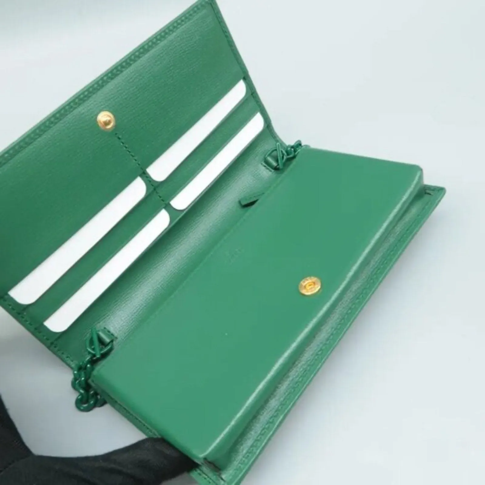 GUCCI Horsebit 1955 Chain Wallet Green Leather Shoulder Bag