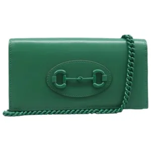 GUCCI Horsebit 1955 Chain Wallet Green Leather Shoulder Bag