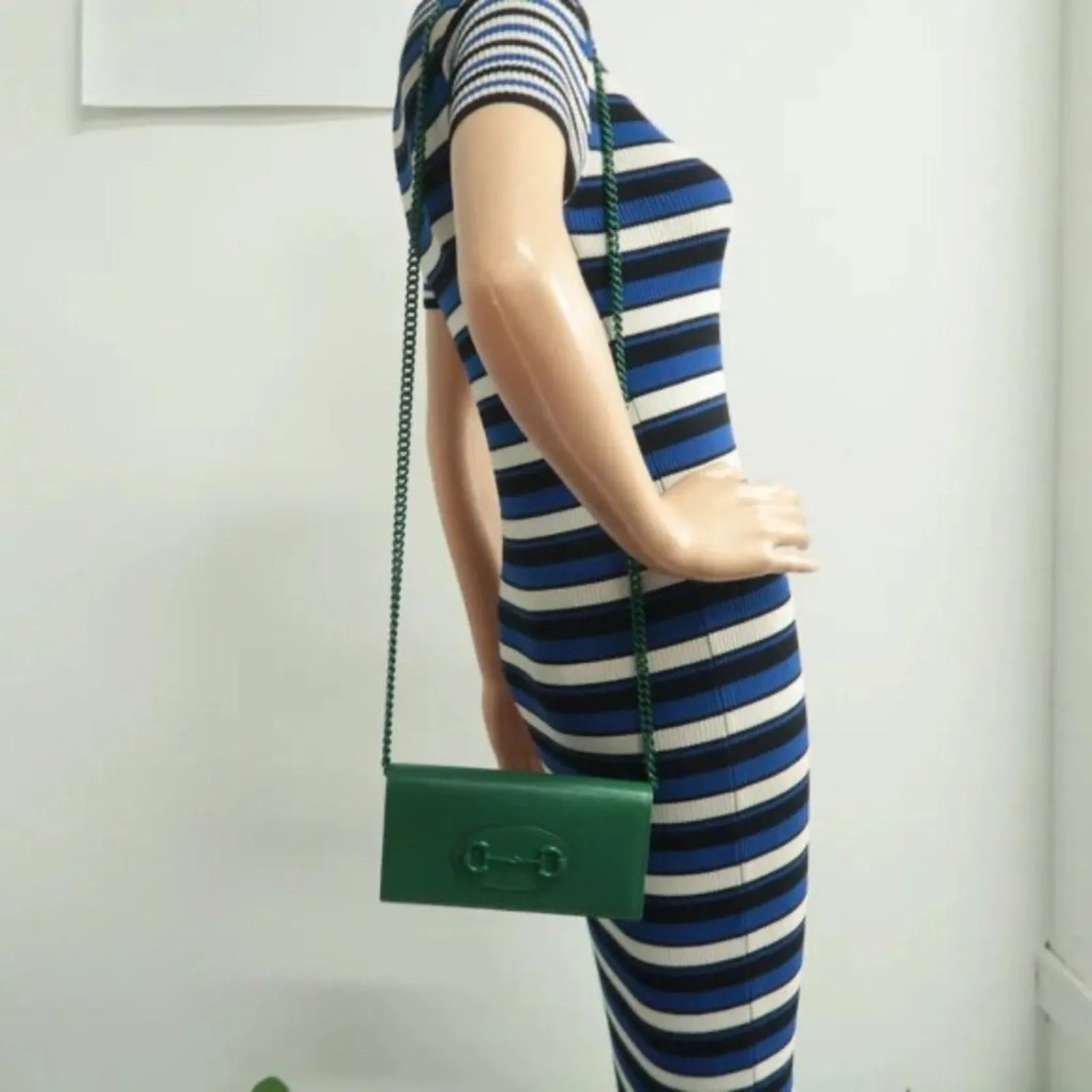 GUCCI Horsebit 1955 Chain Wallet Green Leather Shoulder Bag