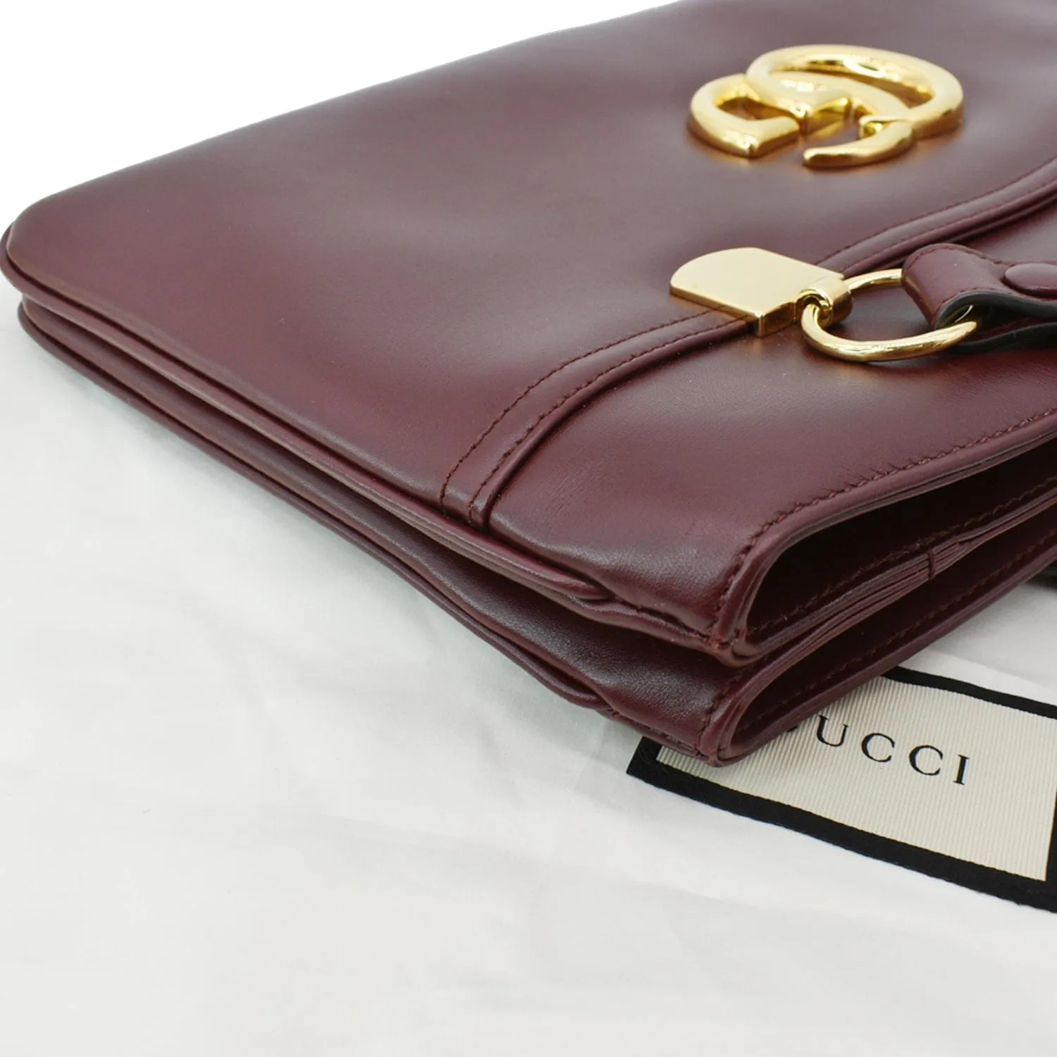 GUCCI Large Arli Leather Top Handle Shoulder Bag Burgundy 550130