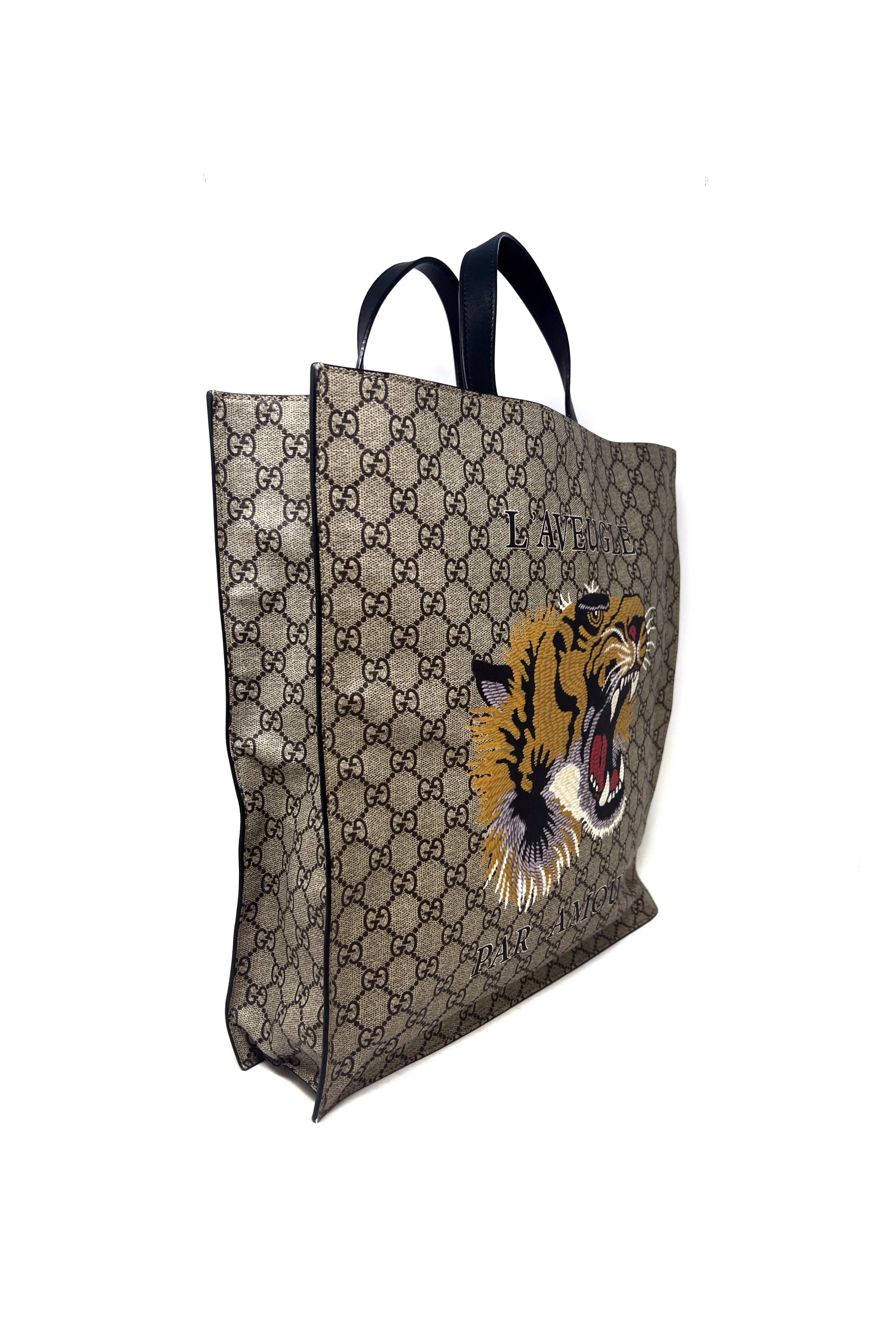 Gucci 'L'Aveugle Par Amour' GG Supreme Tiger Motif Soft Tote W/ Strap