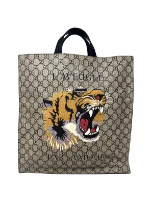 Gucci 'L'Aveugle Par Amour' GG Supreme Tiger Motif Soft Tote W/ Strap