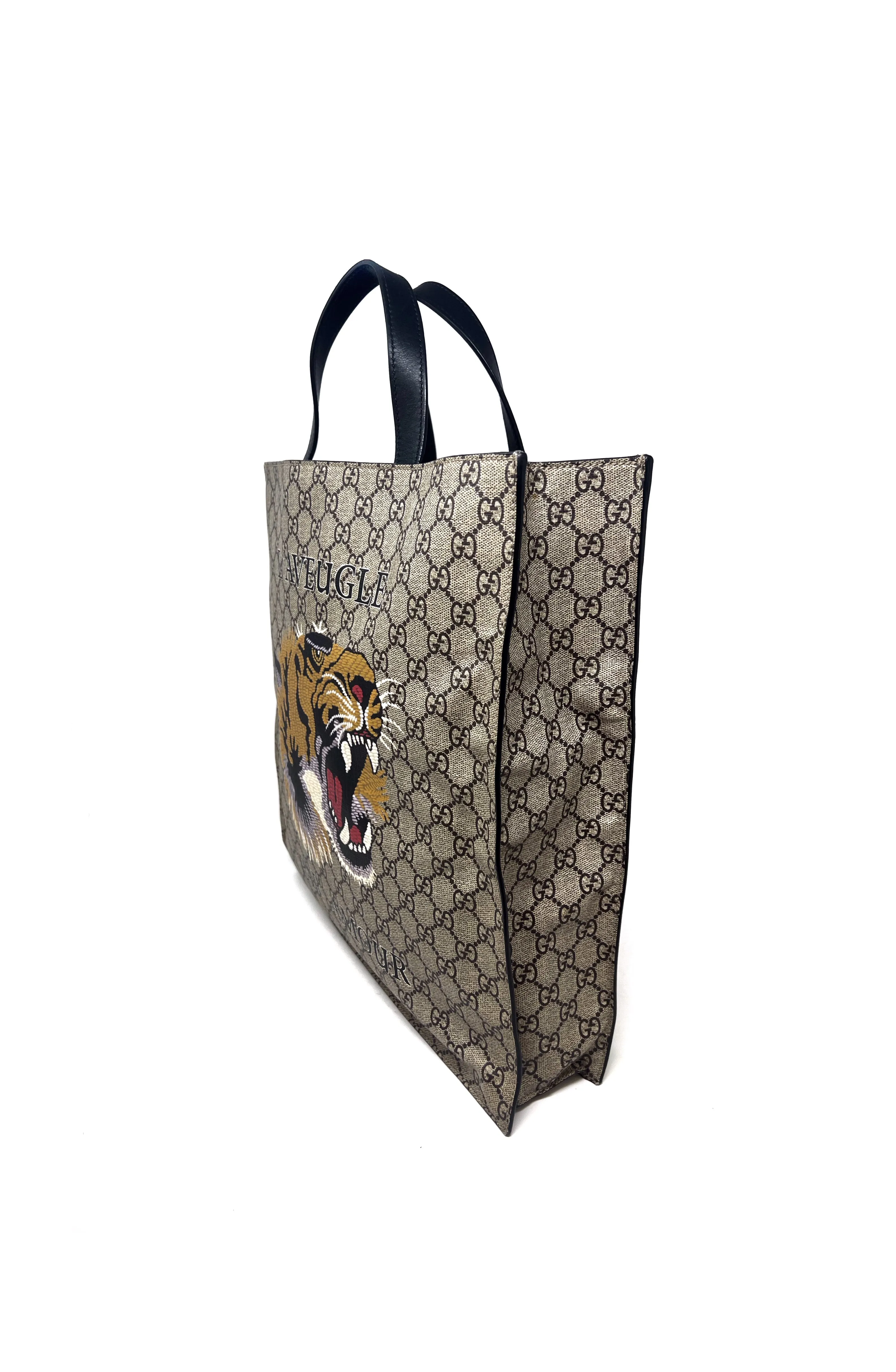 Gucci 'L'Aveugle Par Amour' GG Supreme Tiger Motif Soft Tote W/ Strap