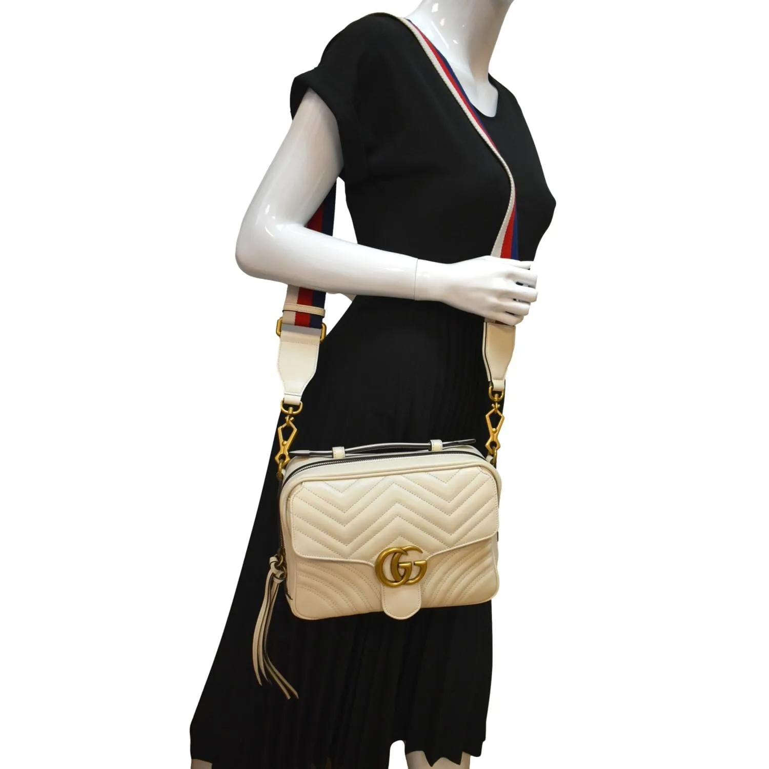 GUCCI Marmont Small Matelasse Leather Top Handle Shoulder Bag White 498100  - Hot Deals