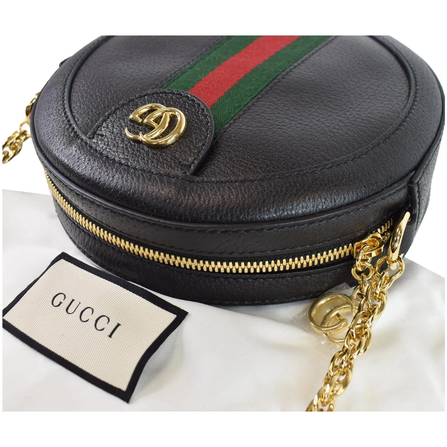 GUCCI Ophidia Mini GG Round Web Leather Crossbody Bag Black 550618